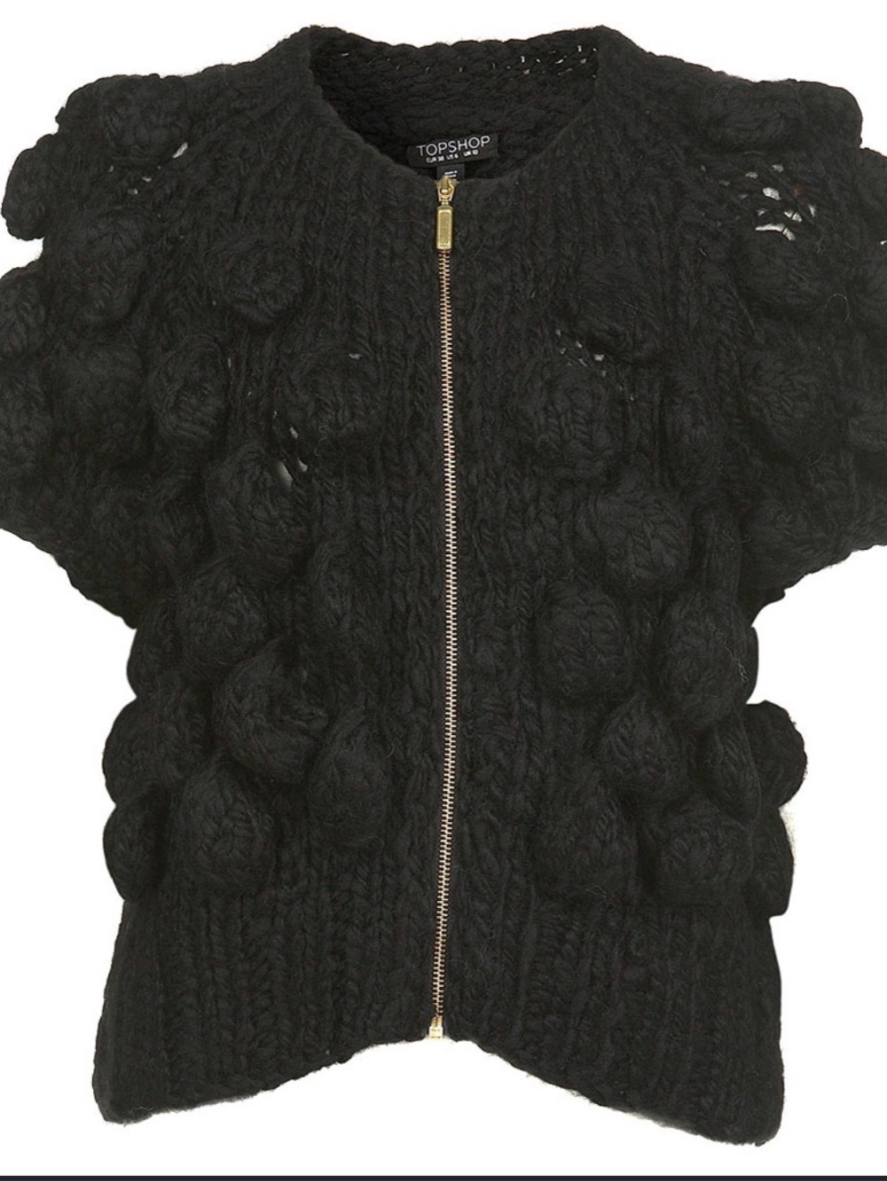 Topshop Black Bobble Knit Zip-Front Cardigan